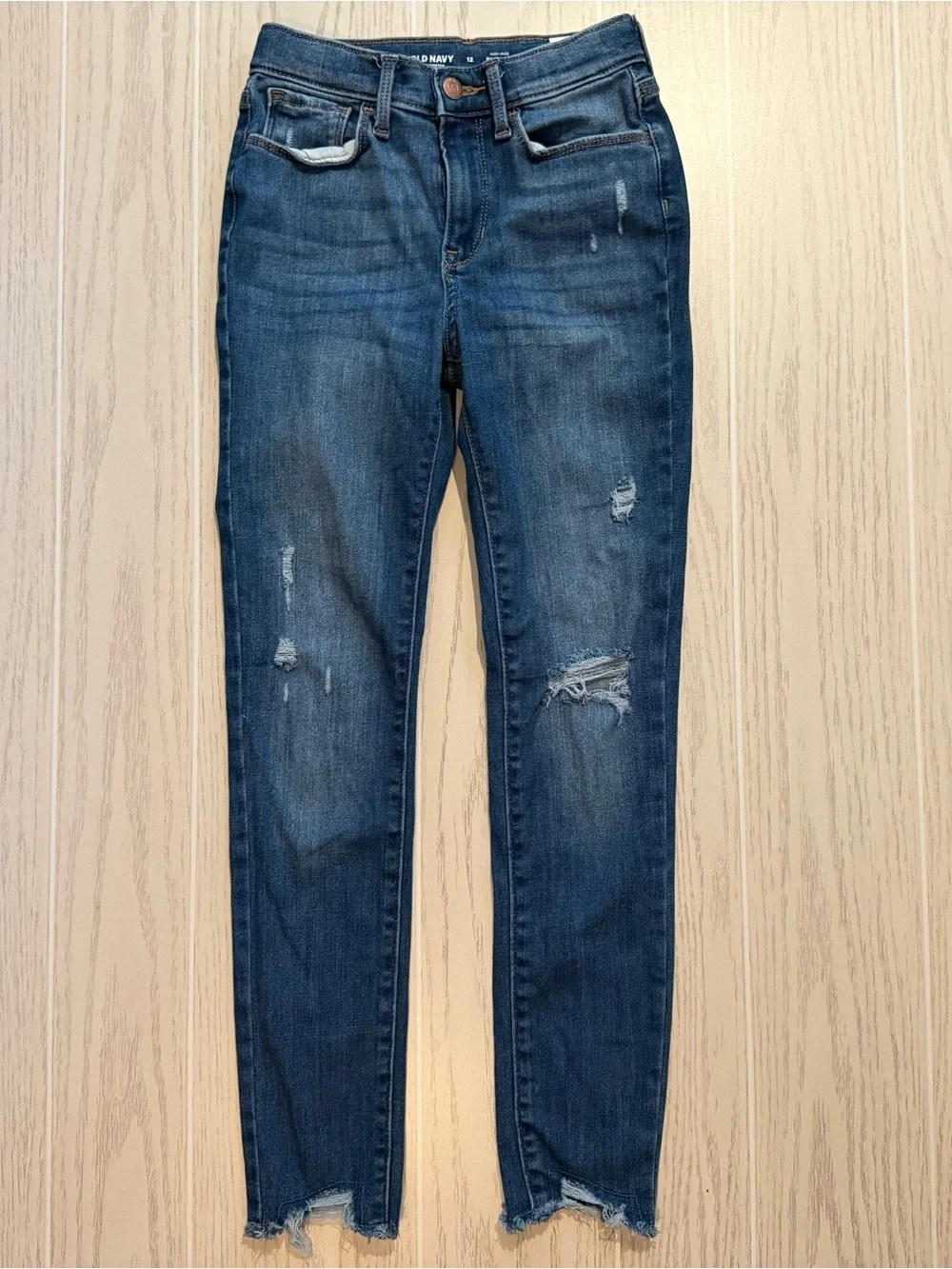Old Navy Rockstar Distressed Jeggings Girls 12 High Rise Skinny Jeans Blue